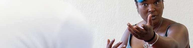 A photograph of a participant in Geese Theatre's Reconnect project