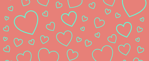 teal hearts on a pink background