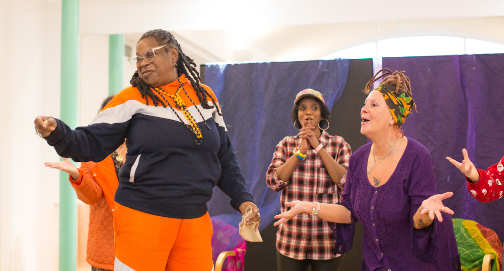 a photo of Clean Break Members in a theatre workshop