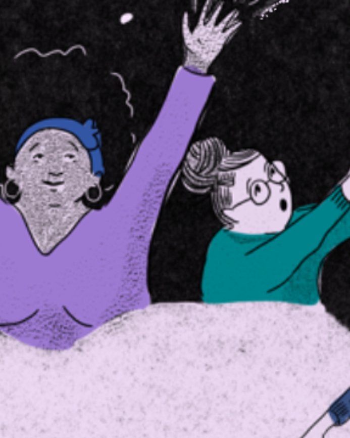 An illustration of 6 magical women in the clouds