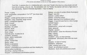Yard Gal Programme, MCC Theatre, New York - Slang Glossary