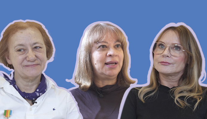 screenshots of three cast members of the trials and passions of unfamous women on a lilac background