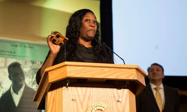 Jennifer Joseph accepts the Longford prize