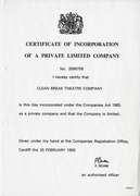 Clean Break Certificate of Incorporation - Companies House - 25 Feb 1992