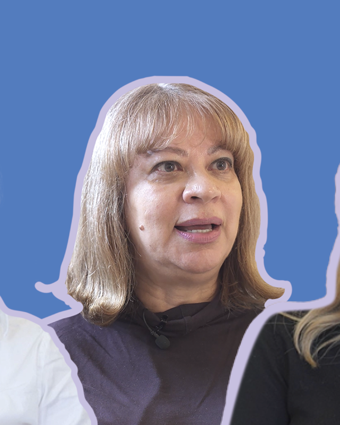 screenshots of three cast members of the trials and passions of unfamous women on a lilac background