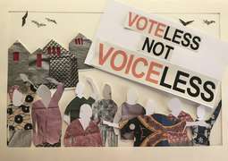 Processions banner mock-up, designed by Miriam Nabarro with Clean Break Members, 2018