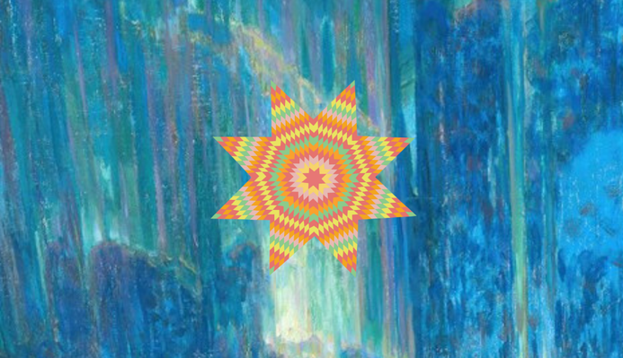 a quilted star on a blue background